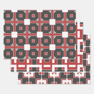 Dark Red Grey and White Mosaic Geometric Patterns