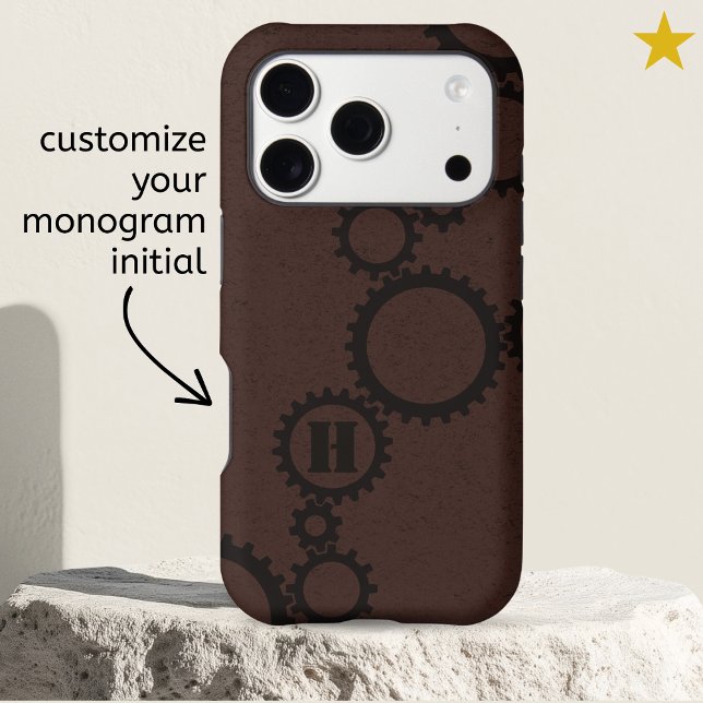 Dark Red Grunge Cogs Gears Monogrammed Initial Case-Mate iPhone Case (Creator Uploaded)