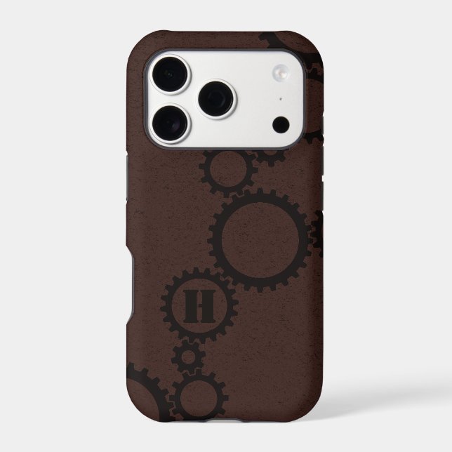 Dark Red Grunge Cogs Gears Monogrammed Initial Iphone Case (Back)