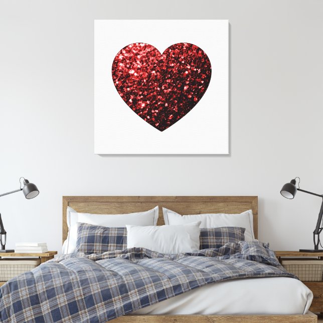 Dark red heart faux glitter sparkles canvas print (Insitu(Bedroom))