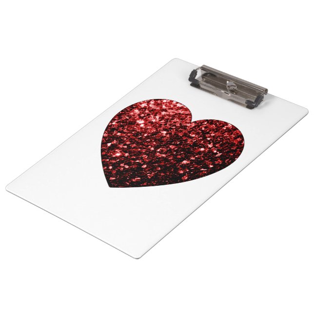 Dark red heart faux glitter sparkles clipboard (Angled)