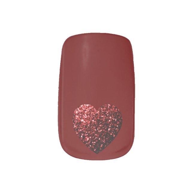 Dark red heart faux glitter sparkles minx nail art (Left Thumb)