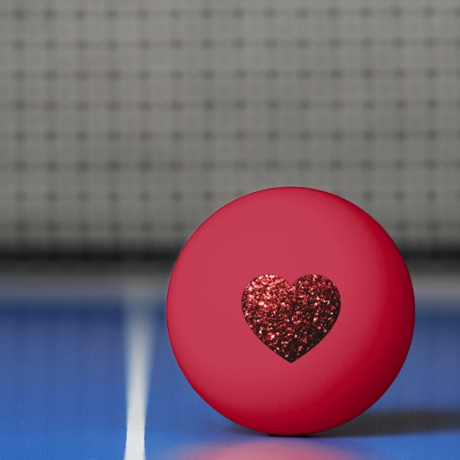 Dark red heart faux glitter sparkles Ping-Pong ball (Net)