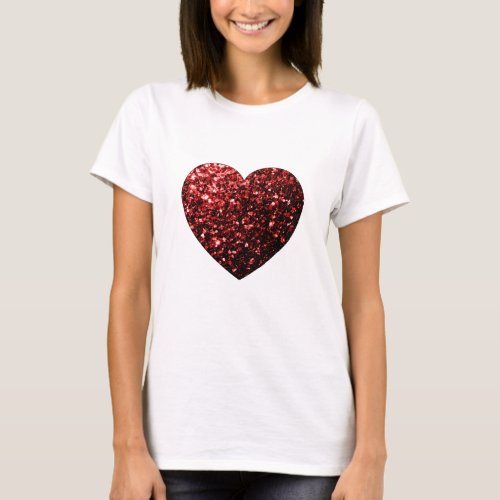 Dark red heart faux glitter sparkles T_Shirt