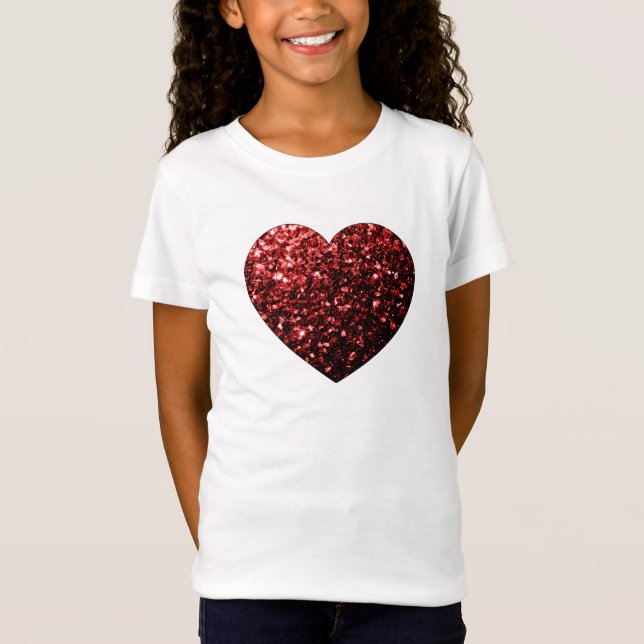 Dark red heart faux glitter sparkles T-Shirt (Front)