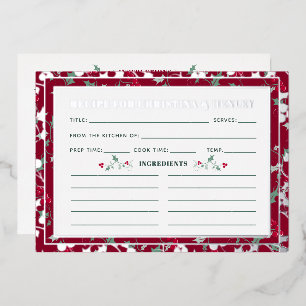 Dark red holly and berries seasonal recipe card