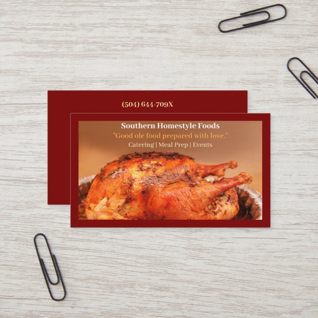 Dark Red Homestyle Cooked Turkey Prepared Foods Business Card (Front/Back In Situ)