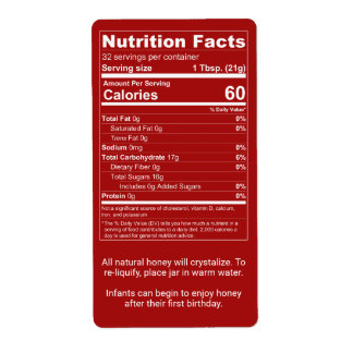 Dark Red Honey Nutrition Facts + Infant Warning Label