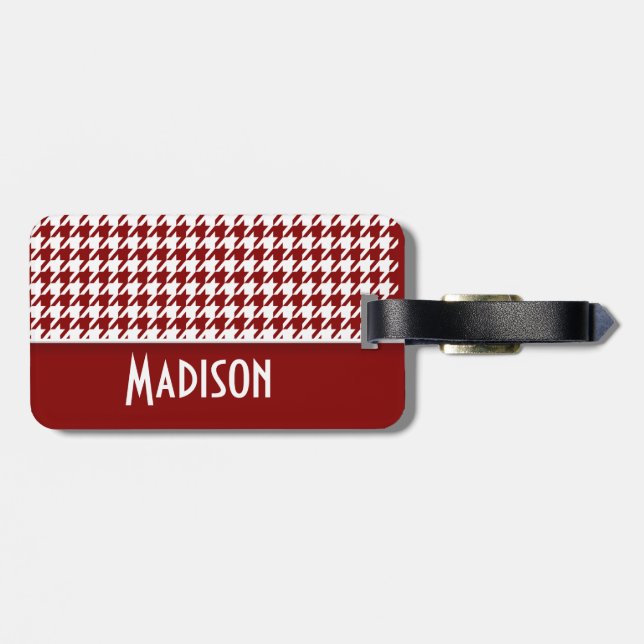 Dark Red Houndstooth; Personalized Luggage Tag (Back Horizontal)