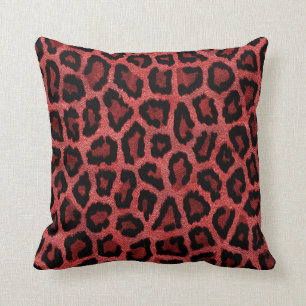 Dark Red Ikat Leopard Animal Spots Throw Pillow