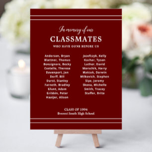 Dark Red In Memory Of Classmates Reunion Memorial Foam Board
