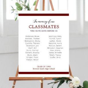 Dark Red In Memory Of Our Classmates List Of Names Foam Board