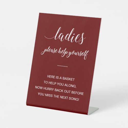 Dark Red Ladies Bathroom Basket Items Wedding Pedestal Sign