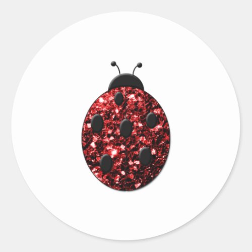 Dark red ladybug faux glitter sparkles classic round sticker