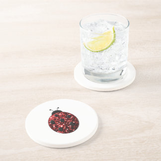 Dark red ladybug faux glitter sparkles coaster