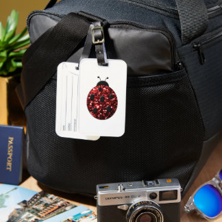 Dark red ladybug faux glitter sparkles luggage tag