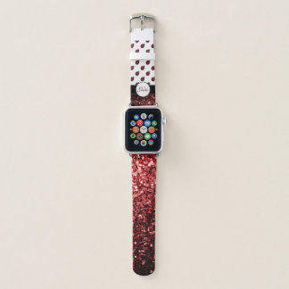 Dark red ladybug faux glitter sparkles Monogram Apple Watch Band