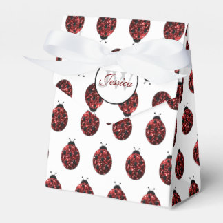 Dark red ladybug faux glitter sparkles Monogram Favor Boxes