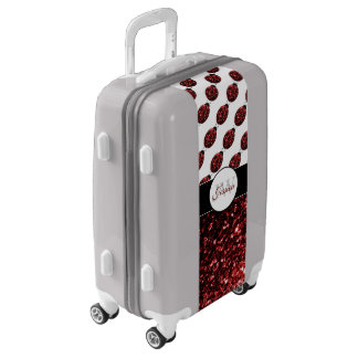 Dark red ladybug faux glitter sparkles Monogram Luggage