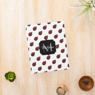 Dark red ladybug faux glitter sparkles Monogram Mini Binder