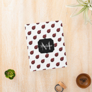 Dark red ladybug faux glitter sparkles Monogram Mini Binder