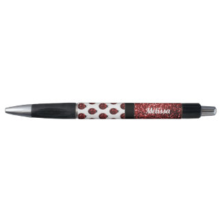 Dark red ladybug faux glitter sparkles Monogram Pen