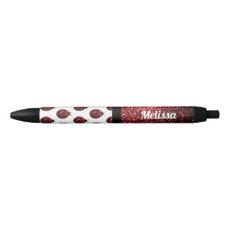 Dark red ladybug faux glitter sparkles Monogram Pen