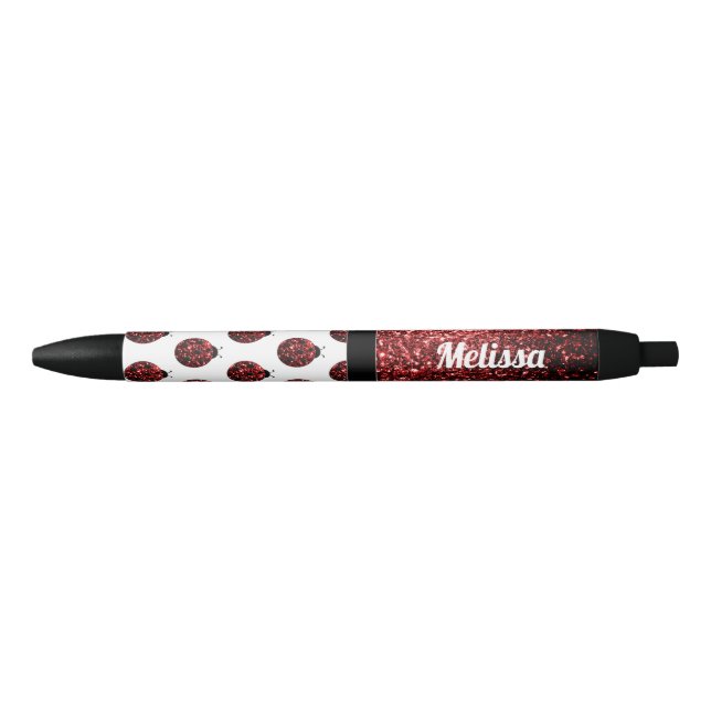Dark red ladybug faux glitter sparkles Monogram Pen (Front)