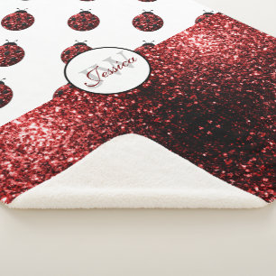 Dark red ladybug faux glitter sparkles Monogram Sherpa Blanket