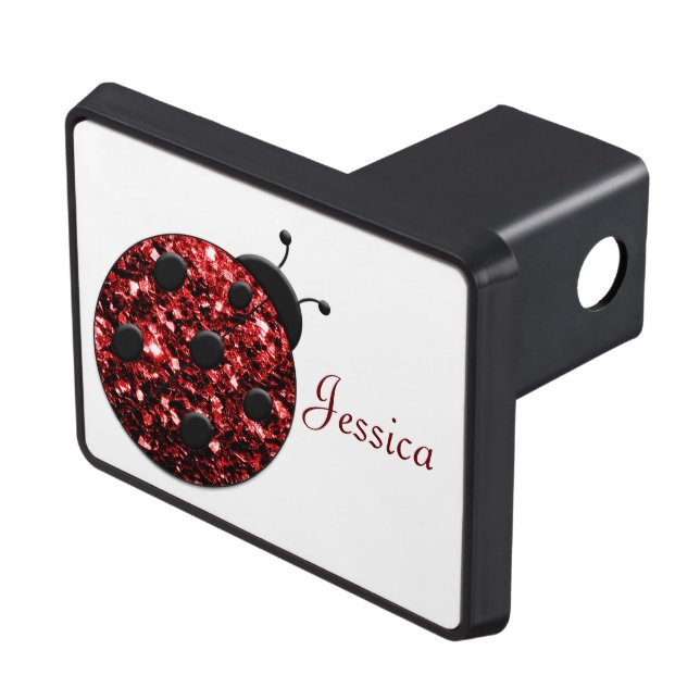 Dark red ladybug faux glitter sparkles Monogram Trailer Hitch Cover (Top Right)