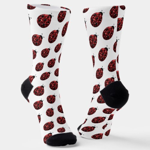Dark red ladybug faux glitter sparkles pattern socks