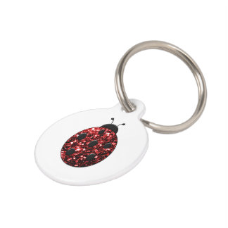 Dark red ladybug faux glitter sparkles Personalize Pet Name Tag