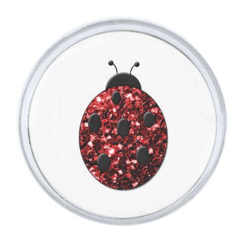 Dark red ladybug faux glitter sparkles silver finish lapel pin