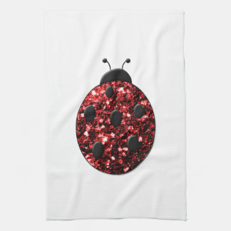 Dark red ladybug faux glitter sparkles towel