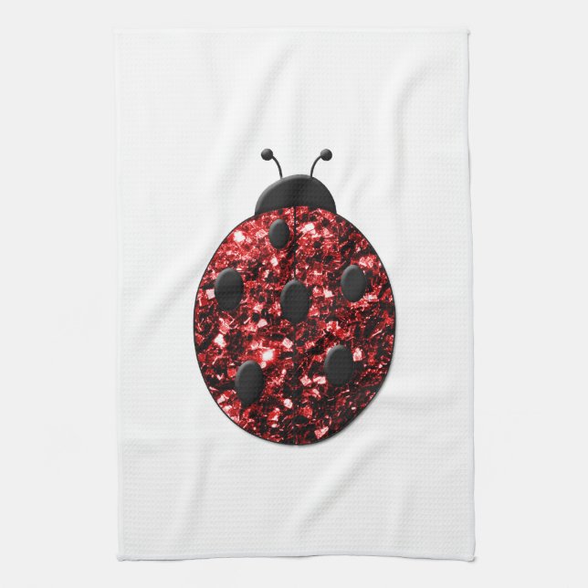 Dark red ladybug faux glitter sparkles towel (Vertical)