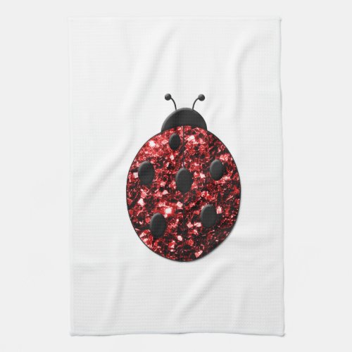Dark red ladybug faux glitter sparkles towel