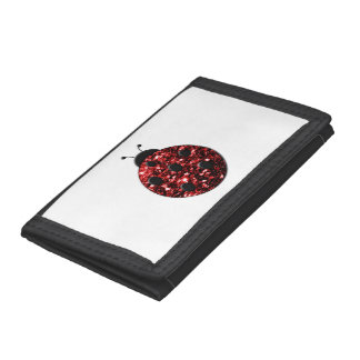 Dark red ladybug faux glitter sparkles trifold wallet