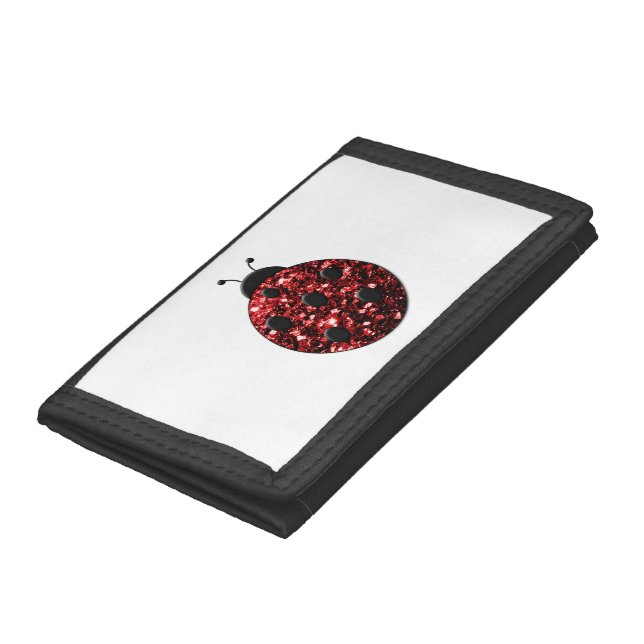 Dark red ladybug faux glitter sparkles trifold wallet (Bottom)