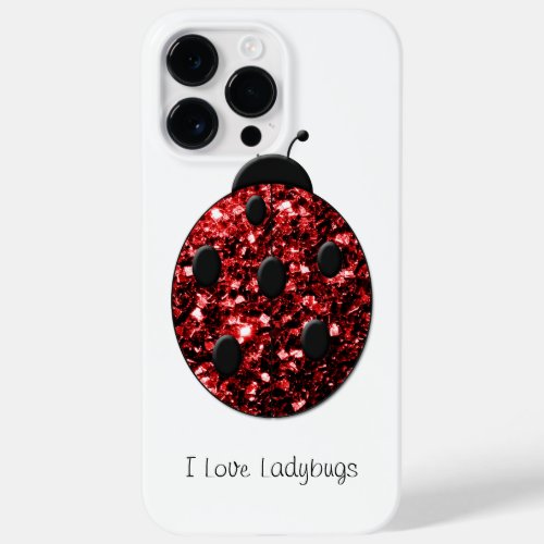 Dark red ladybug faux glitter sparkles Your text Case_Mate iPhone 14 Pro Max Case