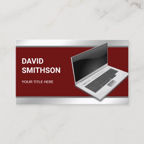 Dark Red Laptop PC Computer Repair Technician Business Card