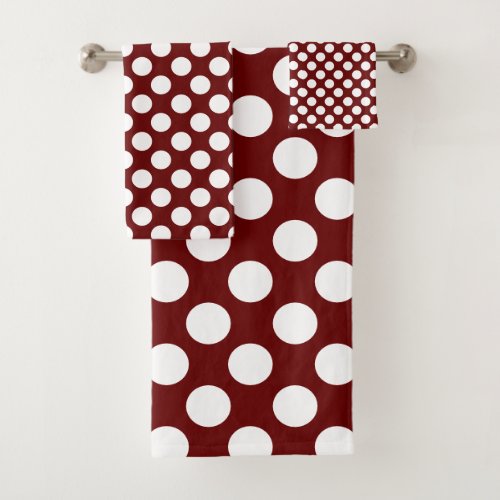 Dark Red  Large white Polka Dot Pattern Bath Towel Set