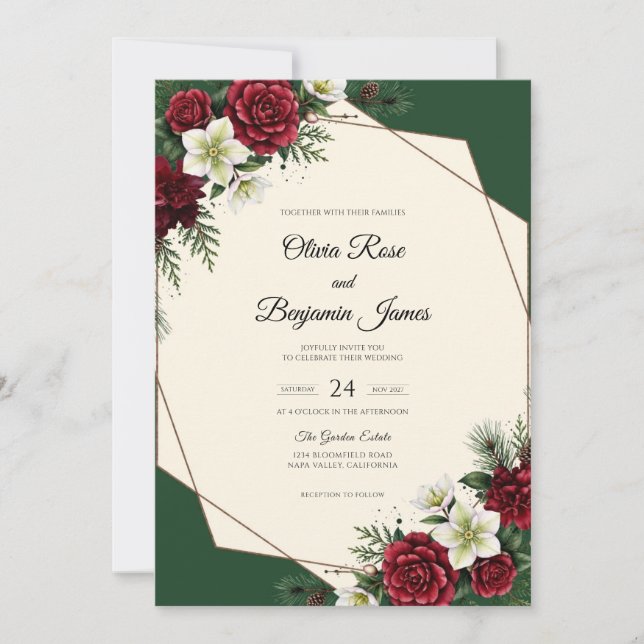 Dark Red Leaf Wedding Invitation (Front)