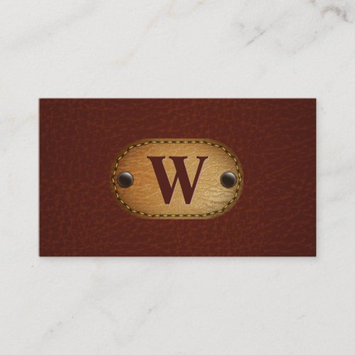 Dark Red Leather  Brown Leather Stitch Business Card