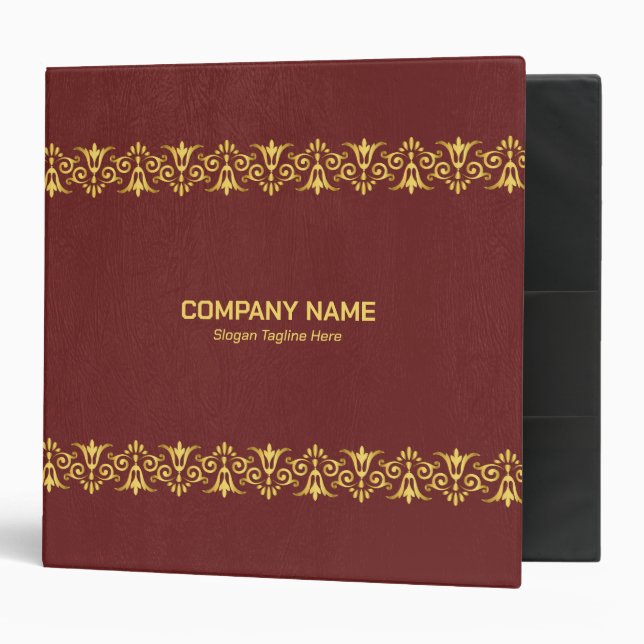Dark Red Leather Gold border 3 Ring Binder (Front/Inside)