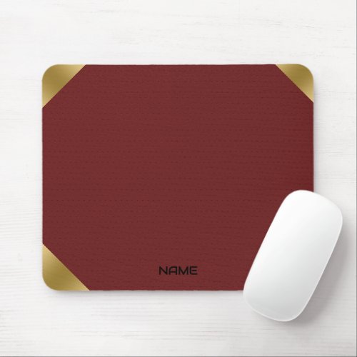 Dark red leather image print with gold accents mouse pad