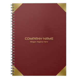 Dark red leather image print with gold accents Notebook