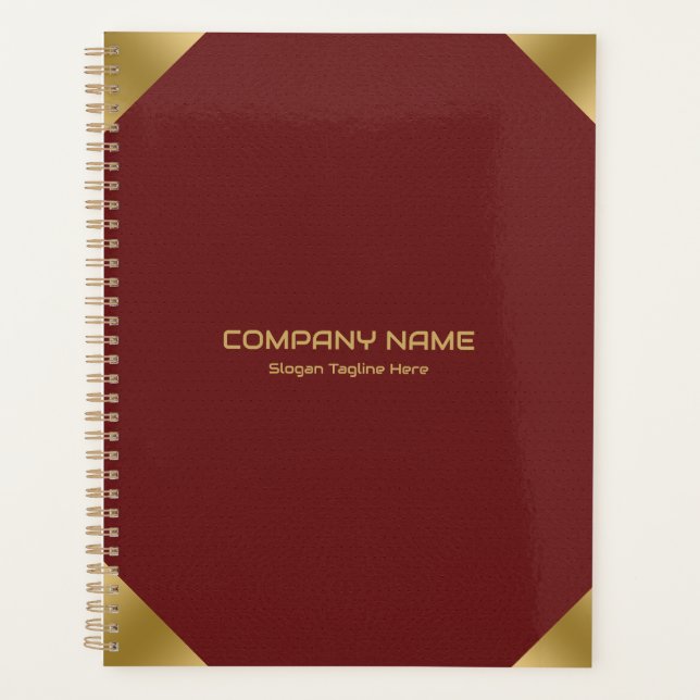  Dark red leather image print with gold accents Planner (Front)