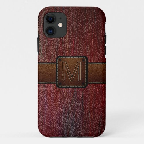 Dark red leather look brown tag iPhone 11 case