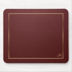 Dark Red Leather Texture With Gold Frame Mouse Pad