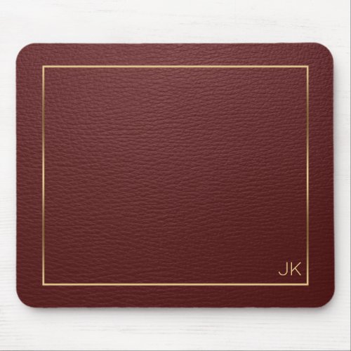 Dark Red Leather Texture With Gold Frame Mouse Pad